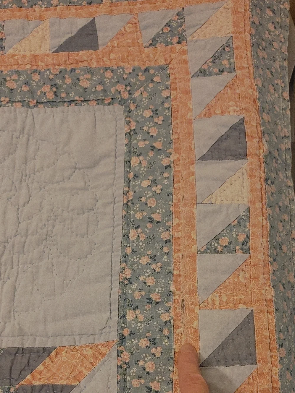 Antique Square Lonestar Small Hand Quilted Quilt in Blue and Pink